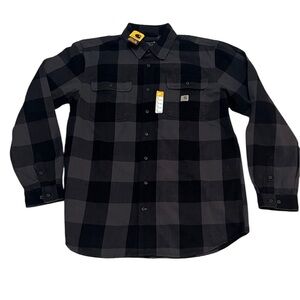NWT Carhartt Men's Black and Gray Plaid Shirt